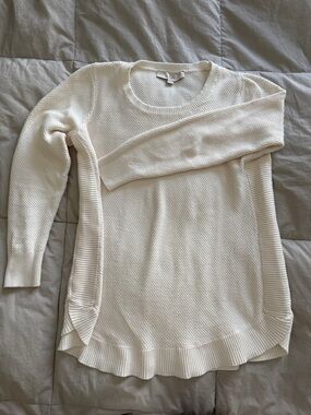 LOFT Cream Textured Crewneck Sweater